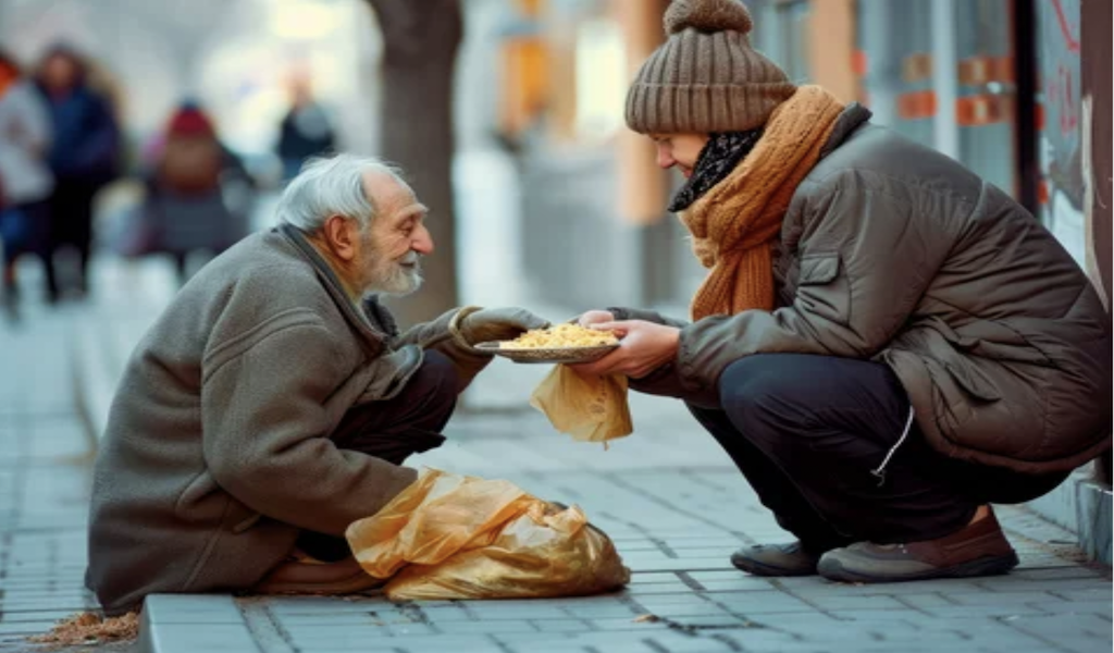 Living Out God's Love - Feeding a Hungry, Homeless man copy