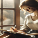 Young woman journaling and reflecting on God's word copy