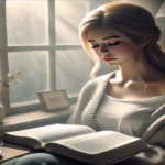 Young woman sitting by window reading her Bible copy 2