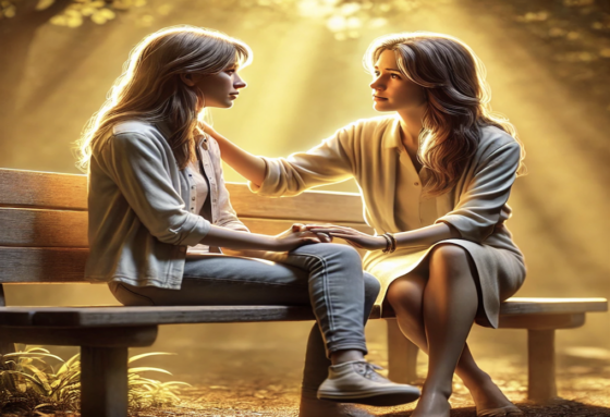 women on a bench talking together