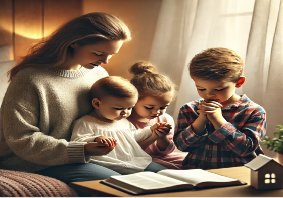 Mom Praying With Her Chikldren