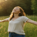 Living in His Light - woman with outstretched arms to heaven