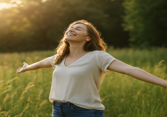 Living in His Light - woman with outstretched arms to heaven