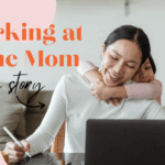 Mom working at home with young daughter copy