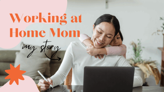 Mom working at home with young daughter copy