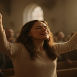 Woman raising her hands crying out out God