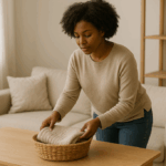 A woman organizing her home copy