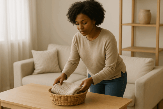 A woman organizing her home copy
