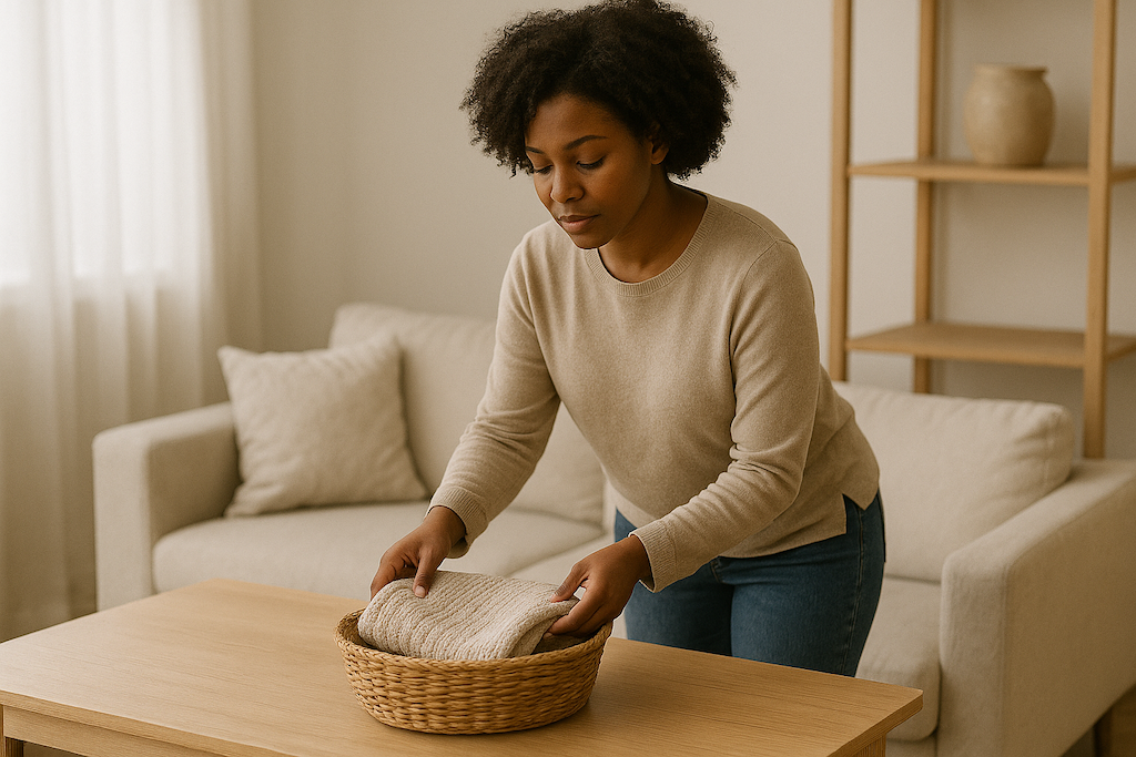 A woman organizing her home copy