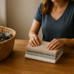 Woman Folding Clothes On A Table copy