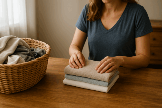 Woman Folding Clothes On A Table copy