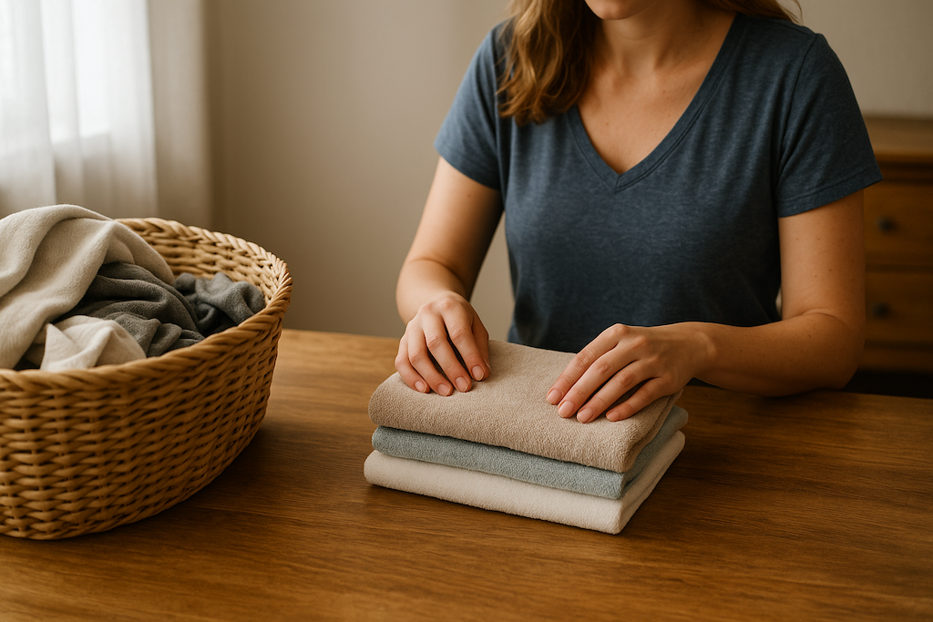 Woman Folding Clothes On A Table copy
