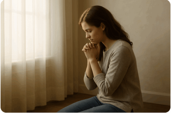 Woman Kneeling by the window praying