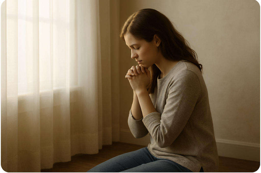 Woman Kneeling by the window praying