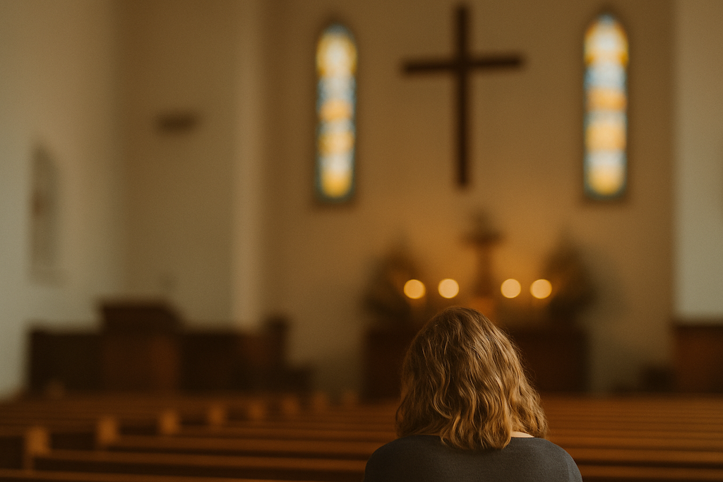 Woman in church praying