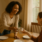 Woman offering tea to another woman copy