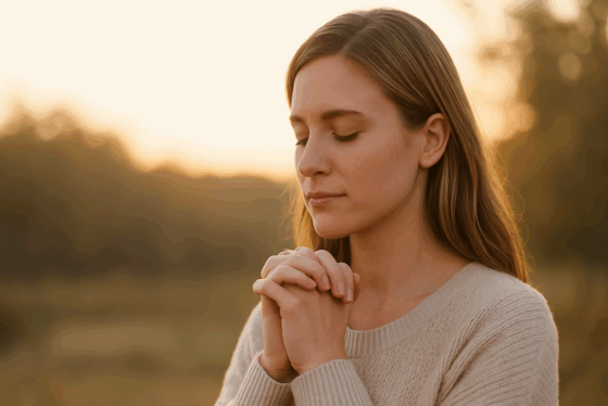 Woman praying outside