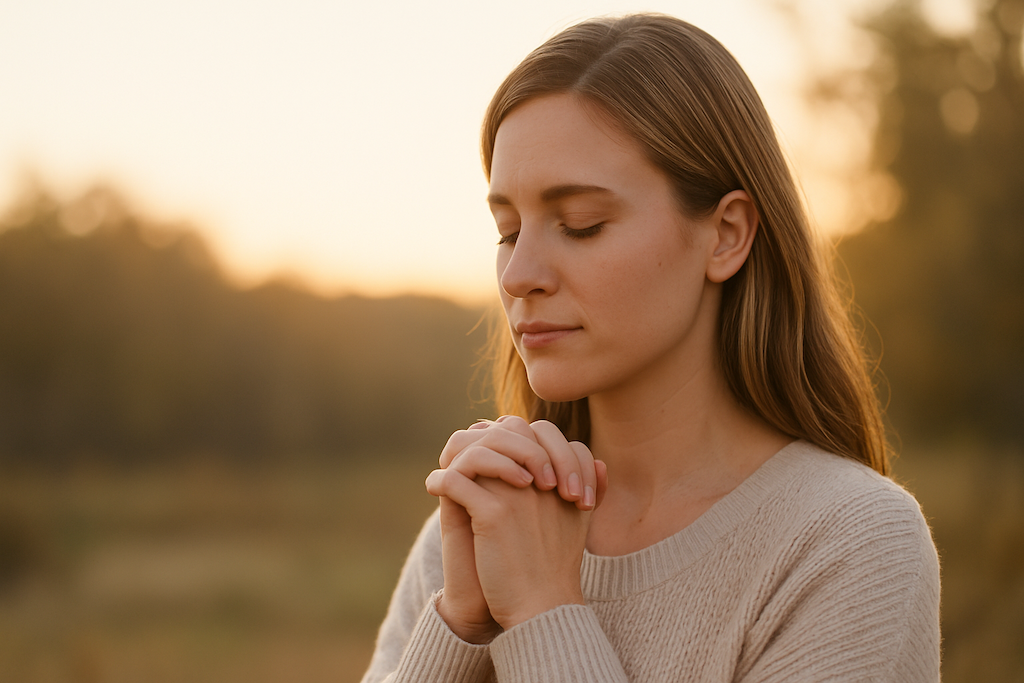Woman praying outside