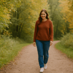 Woman walking in the beauty of nature copy