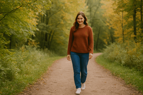 Woman walking in the beauty of nature copy