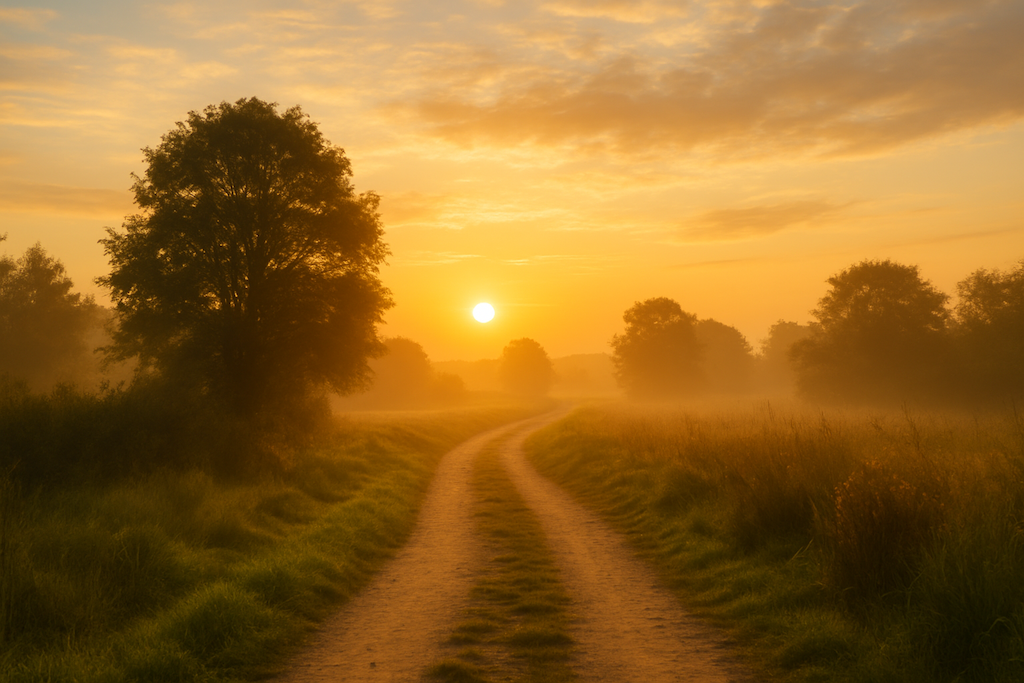 a peaceful sunrise path representing walking daily with the Holy Spirit copy