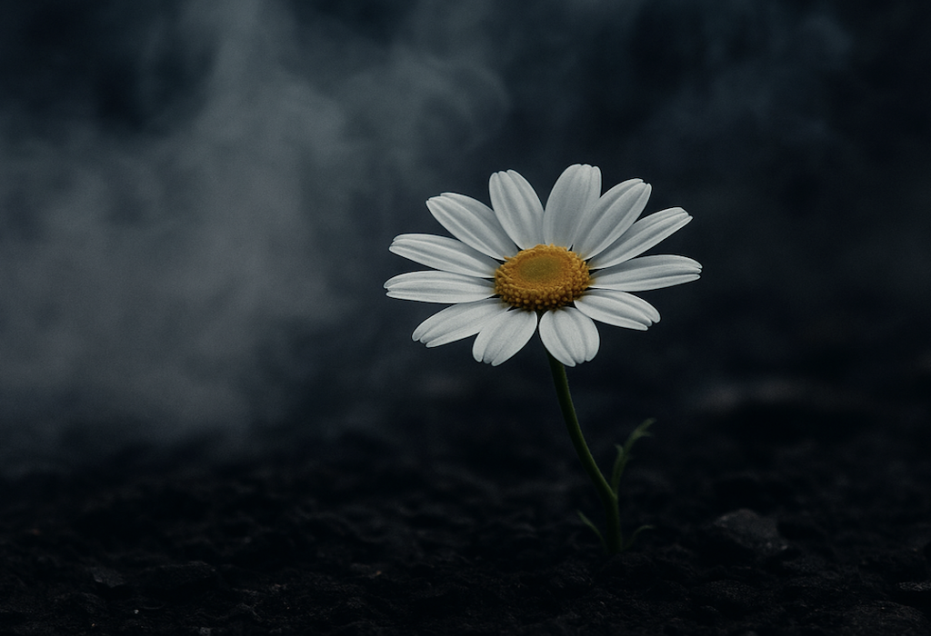 white daisy against a black background