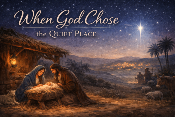 A serene nativity scene under a starlit sky, glowing with quiet peace, humble love, and holy stillness.