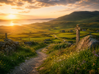 A-peaceful-Irish-countryside-at-golden-hour-with-rolling-green-hills